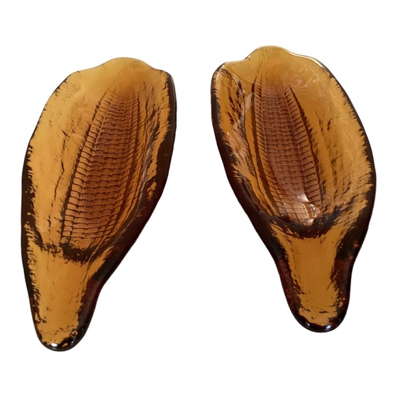 Indiana Glass Corn On The Cob Holder Pair Amber Vintage EUC - Picture 11 of 13